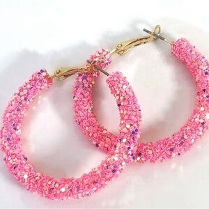 New Pink Confetti Hoop Earrings
